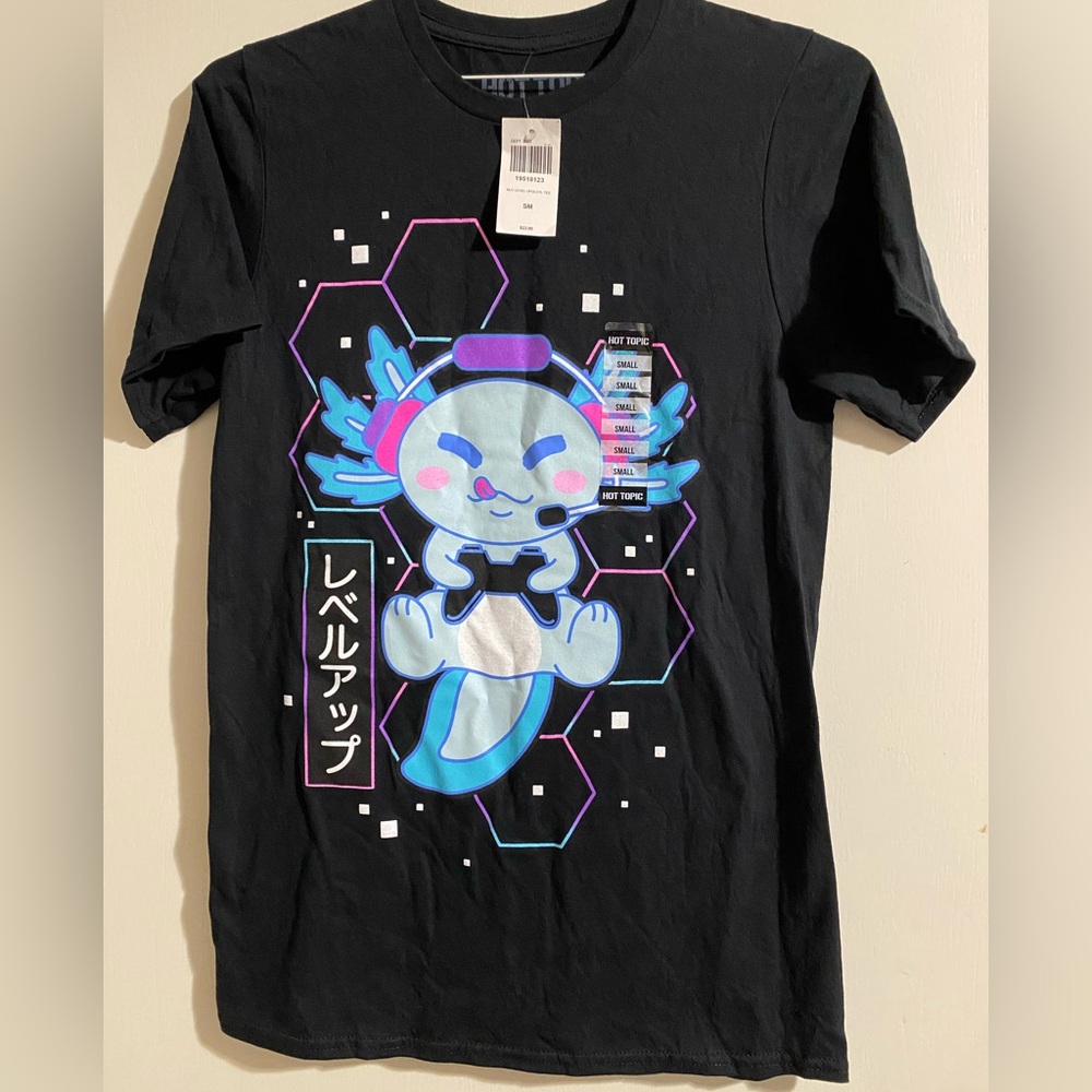 NWT Hot Topic Unisex 100% Cotton Black Axolotl Japanese Gamer T-shirt Size S